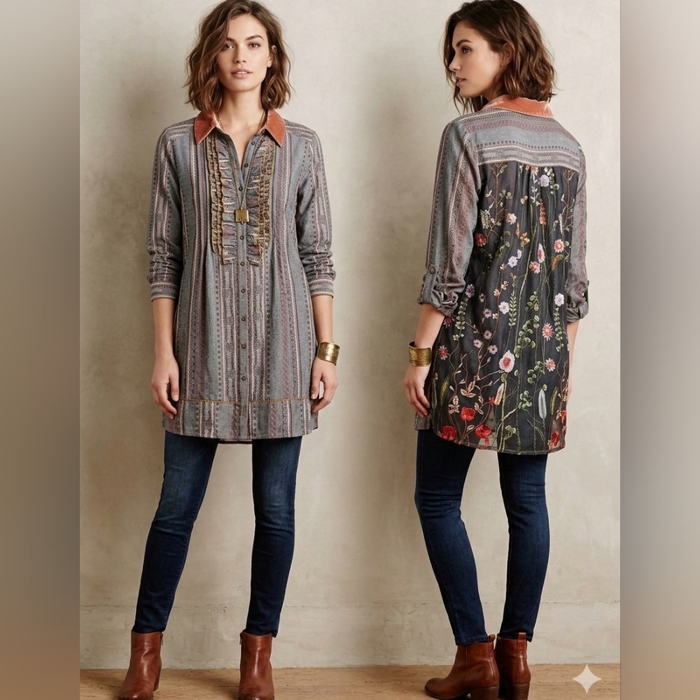 Soft Surroundings Multicolor Striped and Floral Tunic